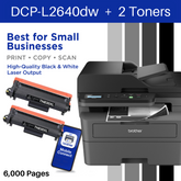 2 Extra Toners Plus Brother DCP-L2640DW Monochrome Multi-Function Laser Printer